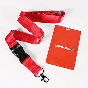 Custom red color silk screen printing polyester lanyard strap with metal hook