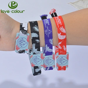 Polyester Custom One Time Use RFID Fabric Woven Wristband LF/HF/UHF Festival Wristband RFID for Events/Concert/Party
