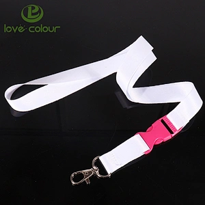 Custom polyester white blank neck lanyard with colored release buckle