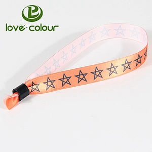 Decoration use printing satin ribbon wristband with barrel plastic lock
