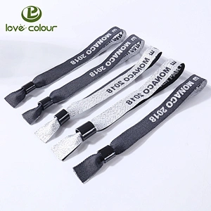 Promotional gifts custom polyester woven one time Wristband with Bead Closure