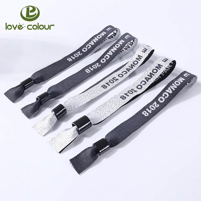 Promotional gifts custom polyester woven one time Wristband with Bead Closure
