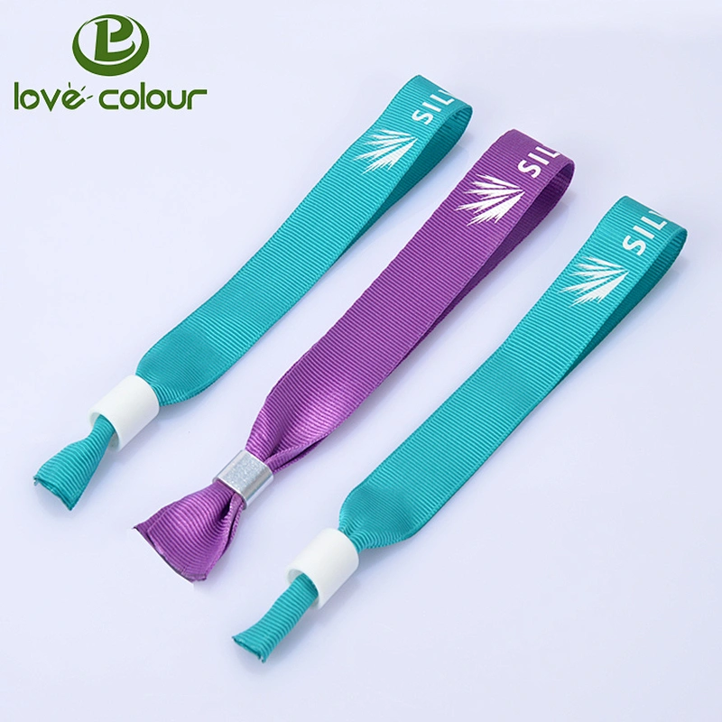 New product polyester silkscreen ribbon wristbands with closure with one time used lock