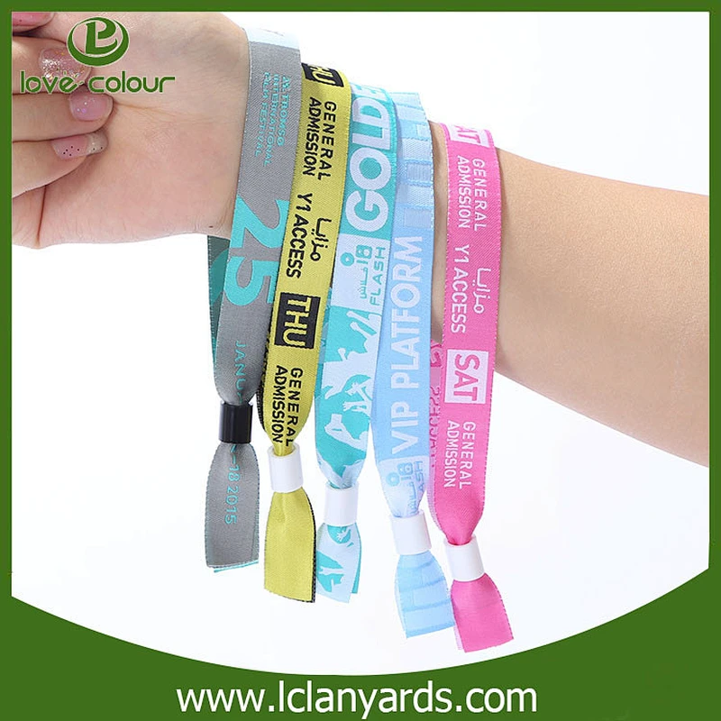 Polyester festival custom cloth wristband with black lock for event