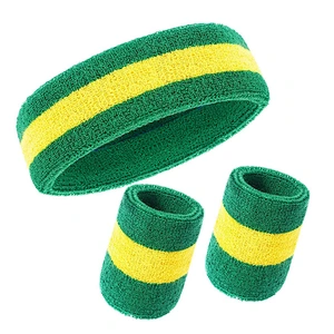 High Quality Custom Logo polyester Fabric Plain Elastic yoga Sport Headband Sweatband Set