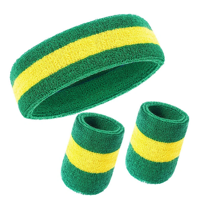 High Quality Custom Logo polyester Fabric Plain Elastic yoga Sport Headband Sweatband Set