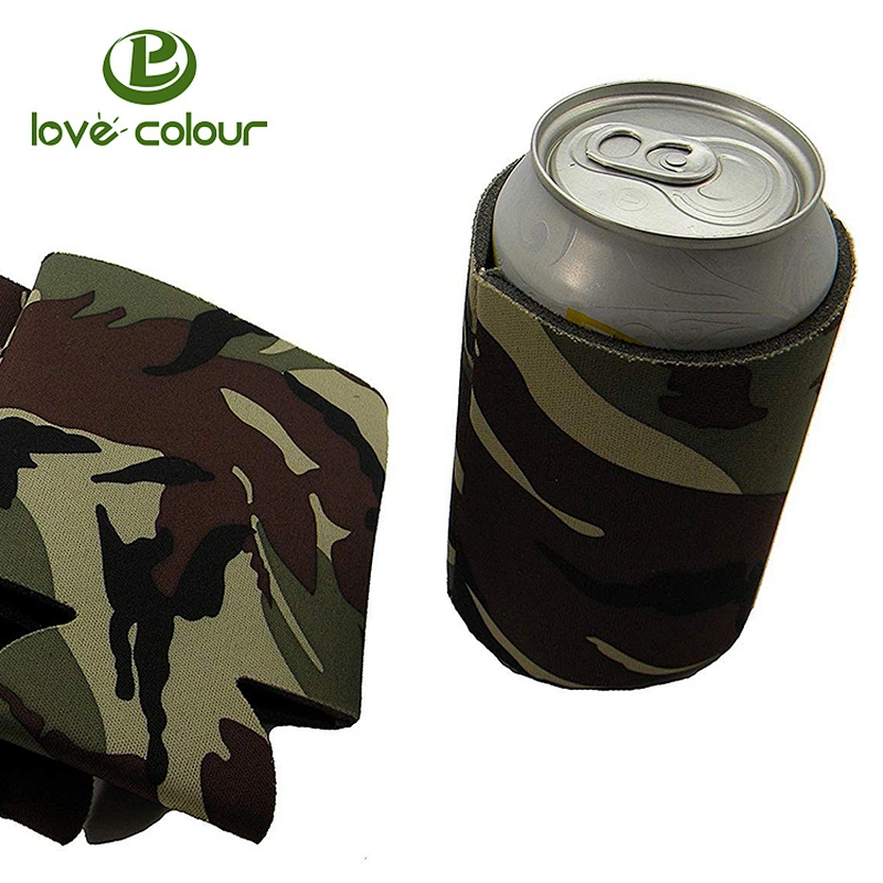 Neoprene army green camouflage stubby holder for beer