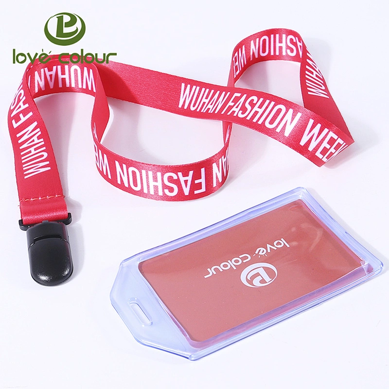 Custom polyester multicolor lanyard strap with plastic clip for id badge holder