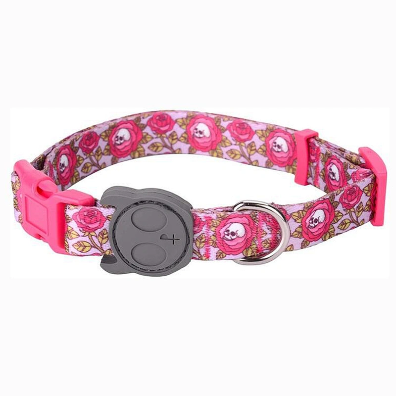 Wholesale soft polyester webbing belt halloween printed logo pet dog collar with release buckle