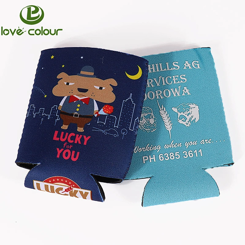 Promotional collapsible neoprene printed stubby holder with cartoon logo