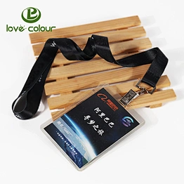 Custom Plastic ID Badge Holders Black Lanyards Strap