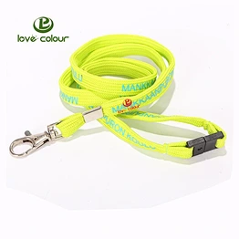 Custom fluorescence green tubular flat lanyard with safety buckle