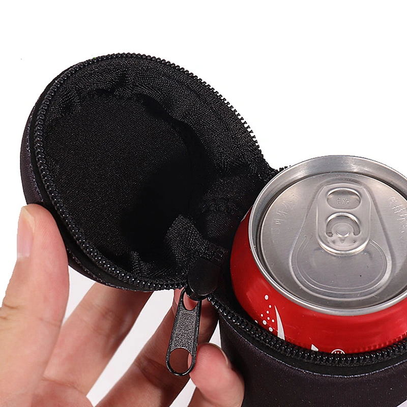 Black color soft neoprene material can cooler with zipper for travel