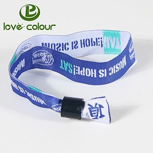 Polyester material fabric wristband with a 1 way black plastic lock