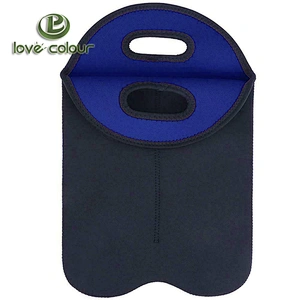 Factory custom double neoprene tote 2 pack wine cooler 2 bottle cooler bag sleeve