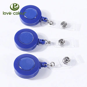Custom Dark Blue Reel ID Badge Retractable Buckles