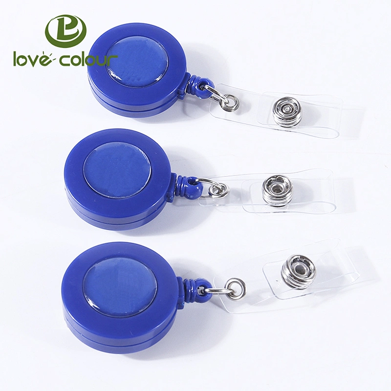 Custom Dark Blue Reel ID Badge Retractable Buckles