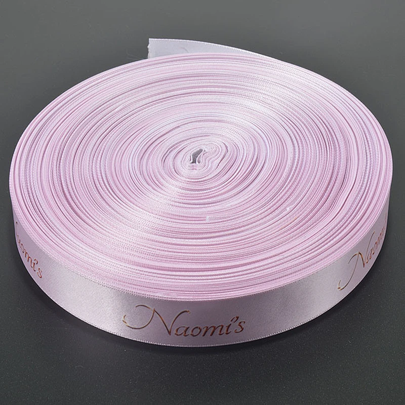 Soild color customized logo printing foil printed satin ribbon