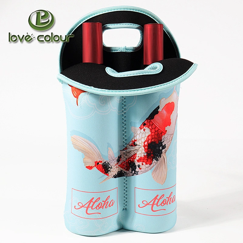 Custom Color Double Pack Neoprene Wine Drink Bottle Cooler Bag Sleeves