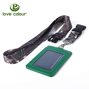 Company meeting using leather id card holder lanyards custom printed