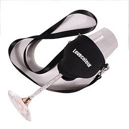 Custom stubby neoprene wine glass cup holder with neck strap