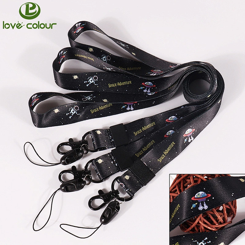 New style polyester custom adjustable lanyards strap with phone holder loop