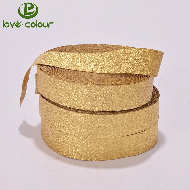 New style wholesale shiny christmas gold glitter ribbon for decoration