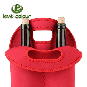 Factory custom double neoprene tote 2 pack wine cooler 2 bottle cooler bag sleeve