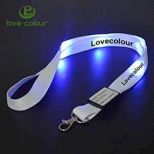 Festival gift printed logo polyester LED lanyard strap