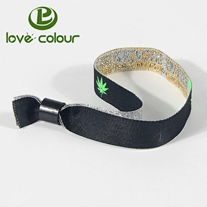 Festival promotional polyester fabric bracelet wristband with one-time use sliding lock