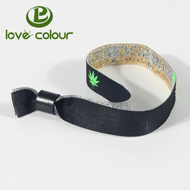Festival promotional polyester fabric bracelet wristband with one-time use sliding lock