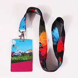 Promotional custom heat transfer printed polyester ID card holder lanyard strap with quick release buckle