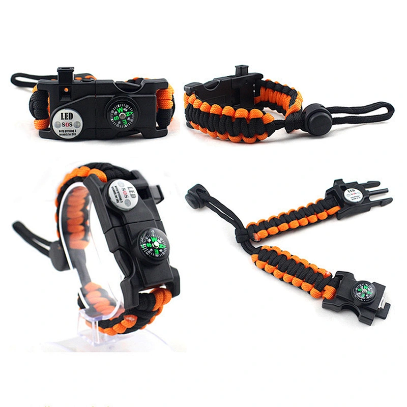 New Promotional Multifunctional Outdoor Camping Compass bracelet With Fire Starter