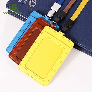 Custom Pink Color Business Leather ID Card Holder For Visitors