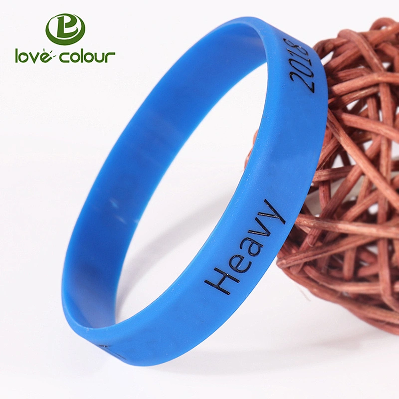 Custom red color debossed silicone wristbands filled with black logo