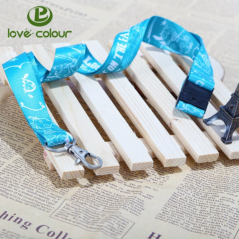 Sublimation print logo ribbon custom lanyard strap with safety buckle