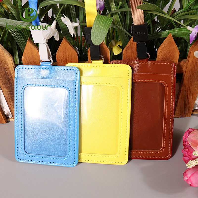 Office Vertical Name PU Leather ID Badge Card Holders