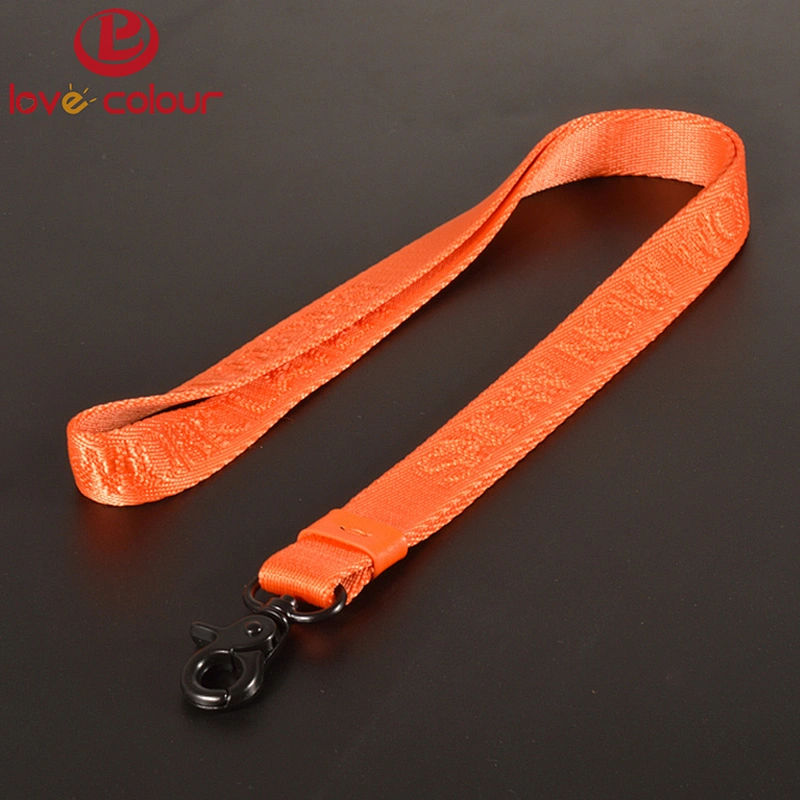 Custom high quality custom orange color woven logo nylon lanyards in bulk