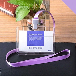 Popular design clear PVC plastic rigid badge holder with neck ribbon