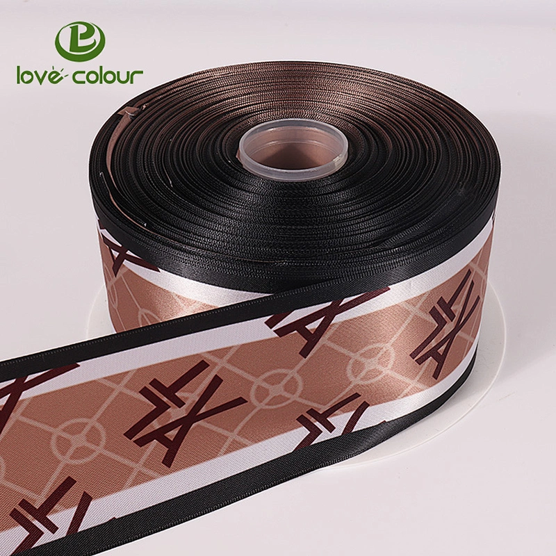 Custom satin ribbon with puff foil printed logo