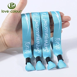 Lovecolour custom fashion colorful promotional polyester bracelet for event with plastic clip