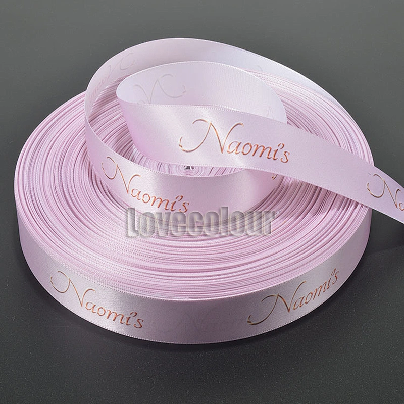 Soild color customized logo printing foil printed satin ribbon