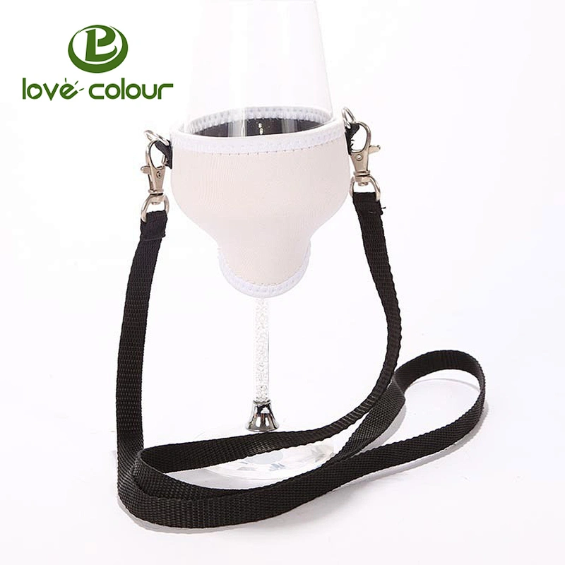 Polyester material custom lanyard with neoprene wine glass holder