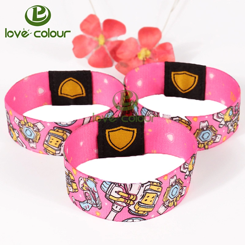 Custom pink color cute cartoon heat transfer printing band elastic wristband