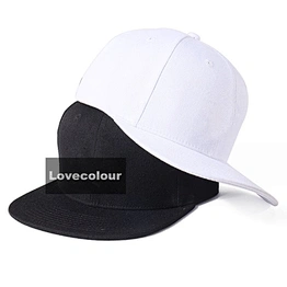 Custom Logo Flat Bill 6 Panels Black Snapback Caps White Embroidery Snapback Hats