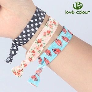 Printed fold over hair ties elastic hair band bulk for ladies