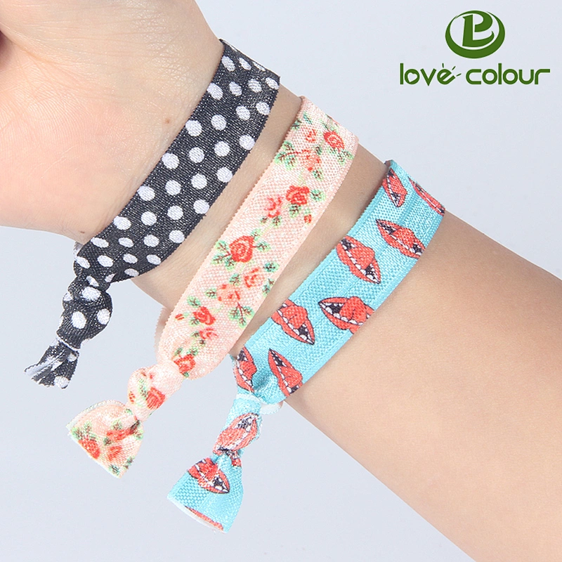 Printed fold over hair ties elastic hair band bulk for ladies