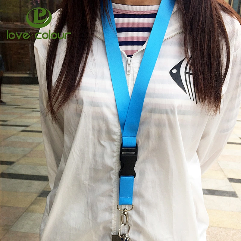 Custom bright solid color polyester lanyard neck ribbon with breakaway buckle