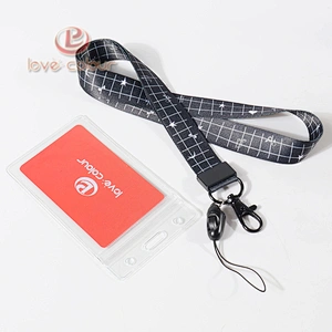Promotional custom heat transfer printed polyester id card lanyard strap with quick release buckle