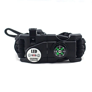 Outdoor 550 Grade Adjustable Multitools Fire Starter Compass Whistle Camping Sport Rescue Bracelet